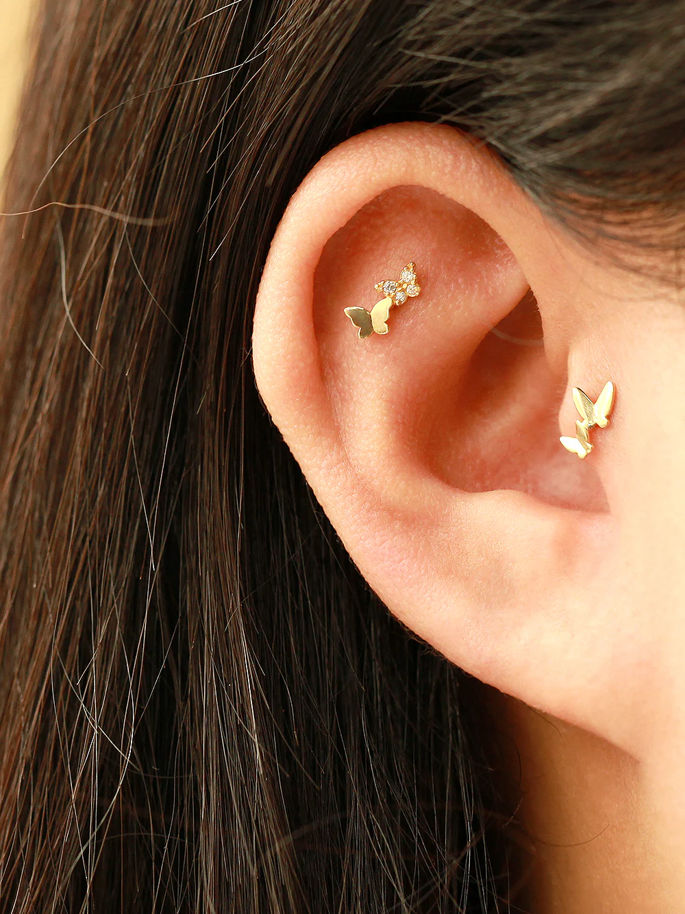 14K Gold Delicate Butterfly Cartilage Earring 20G - Image 6