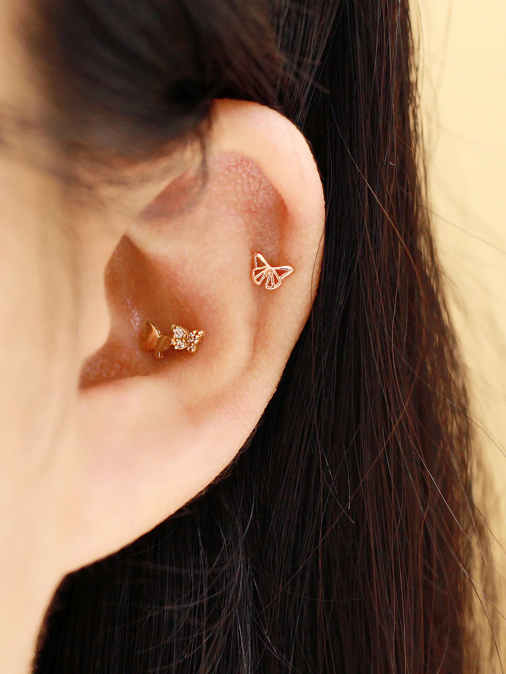 14K Gold Delicate Butterfly Cartilage Earring 20G - Image 8