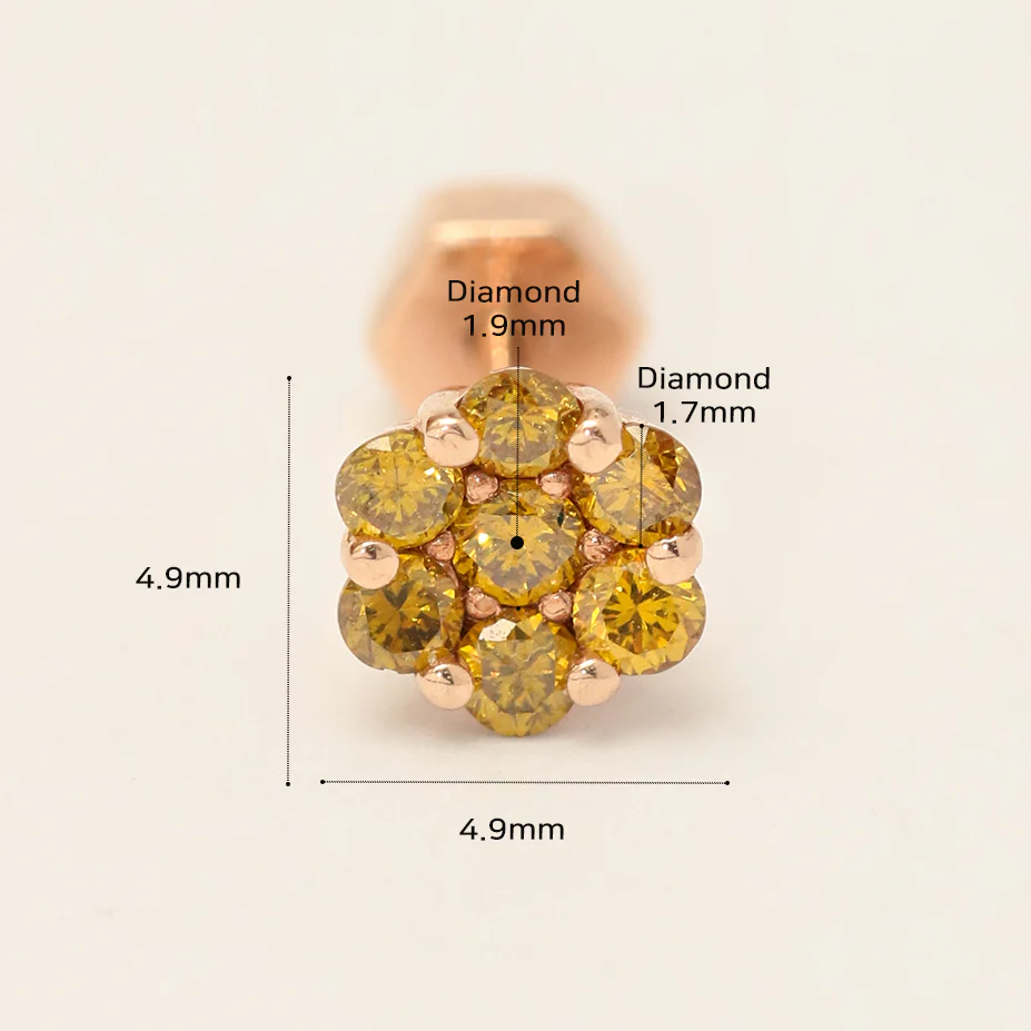 14K Gold Diamond Flower Cartilage Earring 18g - Image 11