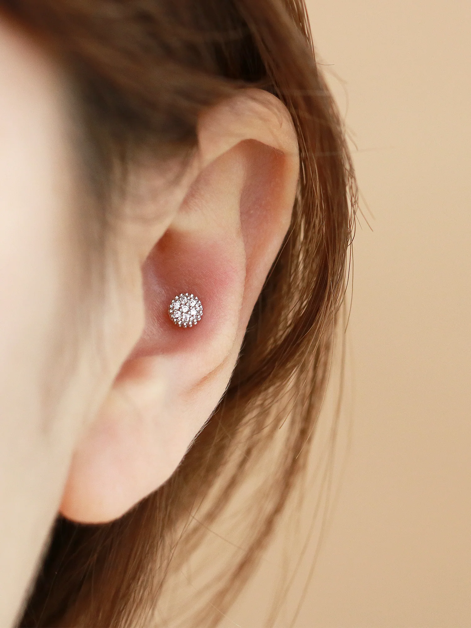 14K Gold Disc Cubic Cartilage Earring 18G16G - Image 7