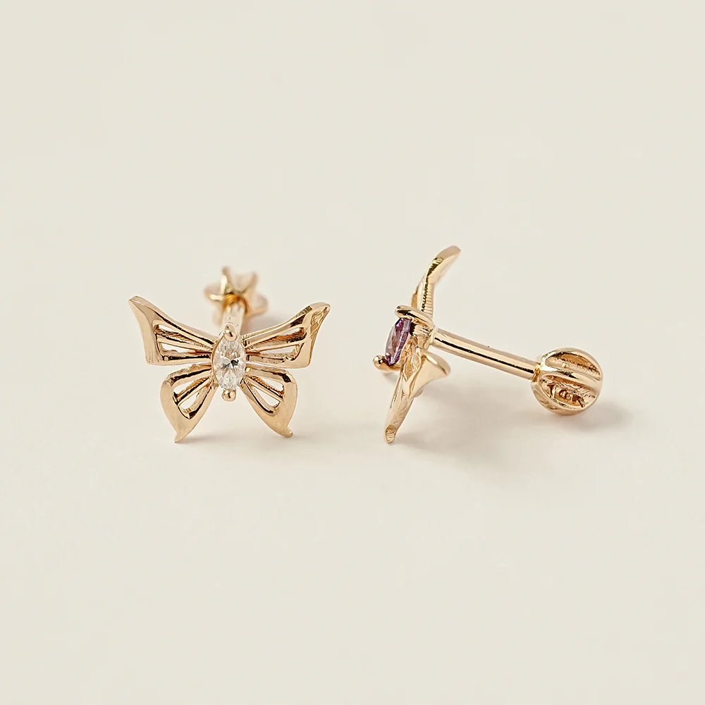 14K Gold Diva Cubic Butterfly Cartilage Earring 18G16G - Image 15