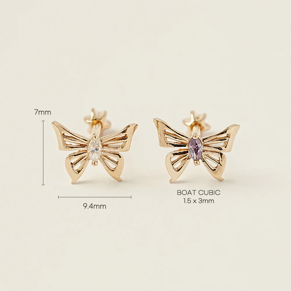 14K Gold Diva Cubic Butterfly Cartilage Earring 18G16G - Image 22