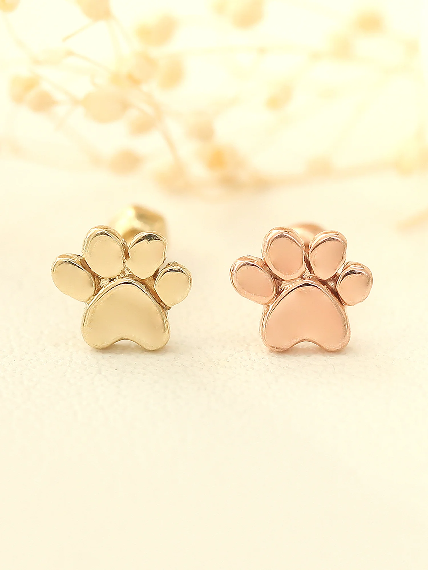14K Gold Dog's Sole Cartilage Earring 18G16G