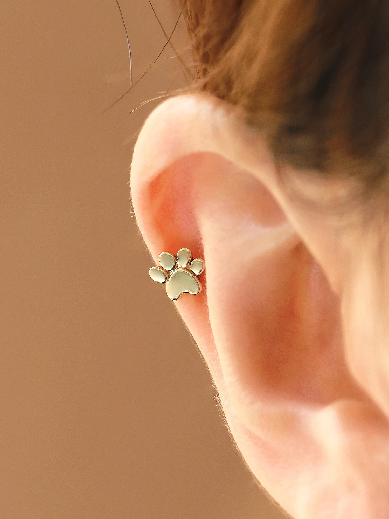 14K Gold Dog's Sole Cartilage Earring 18G16G - Image 7