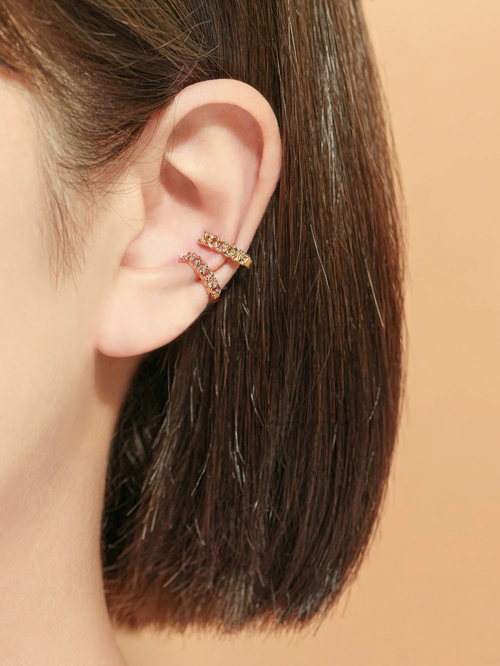 14K Gold Dot Chain Ear cuff