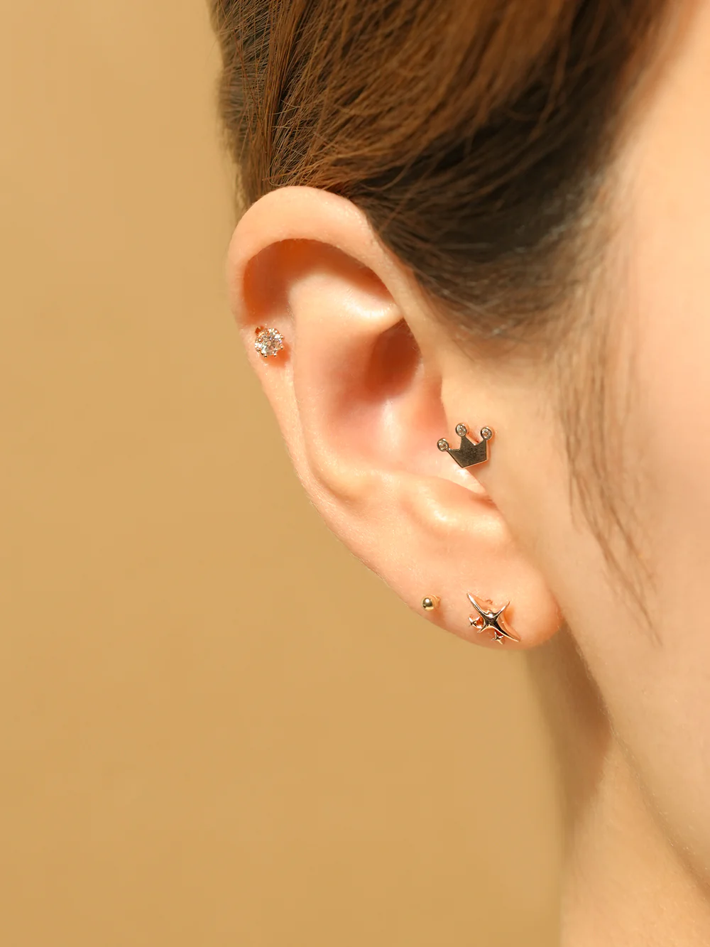 14K Gold Dot Cubic Tiara Cartilage Earring 18G16G - Image 4