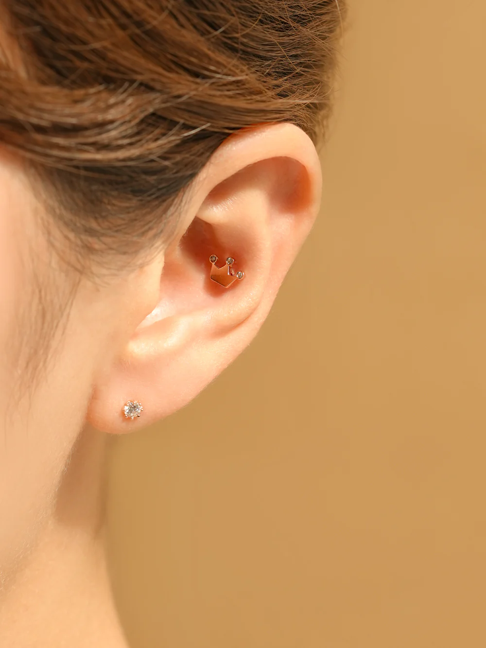 14K Gold Dot Cubic Tiara Cartilage Earring 18G16G - Image 8