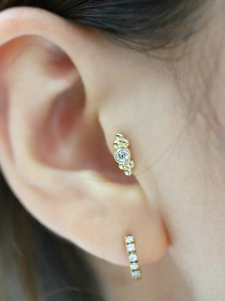 14K Gold Double bohemian Cartilage earring 18g16g - Image 7