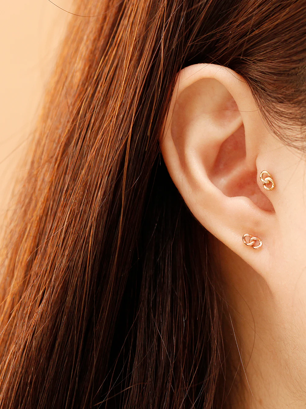 14K Gold Double Chain Stud Earring - Image 2