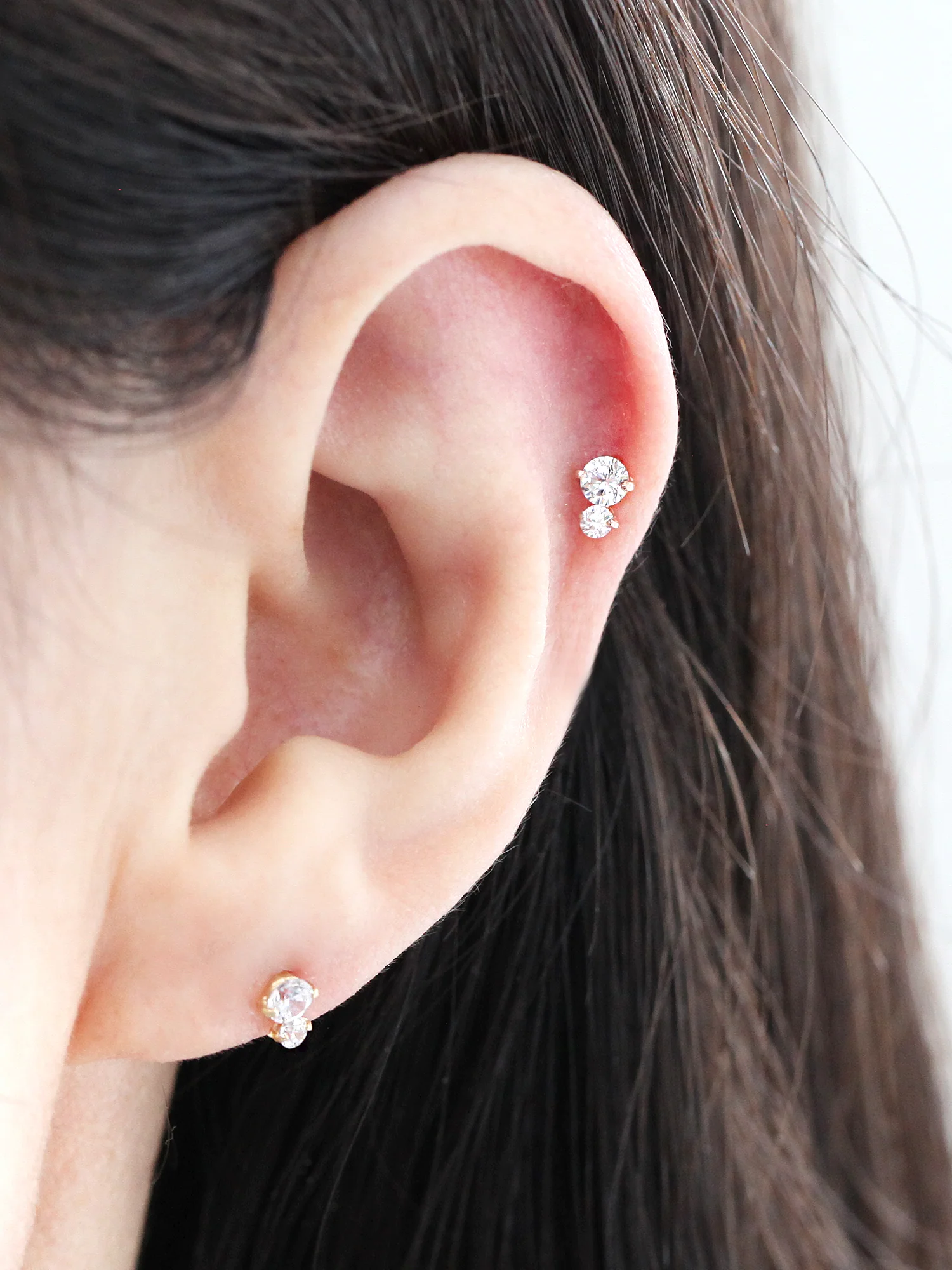 14K Gold Double Cubic Cartilage Earring 20G - Image 10