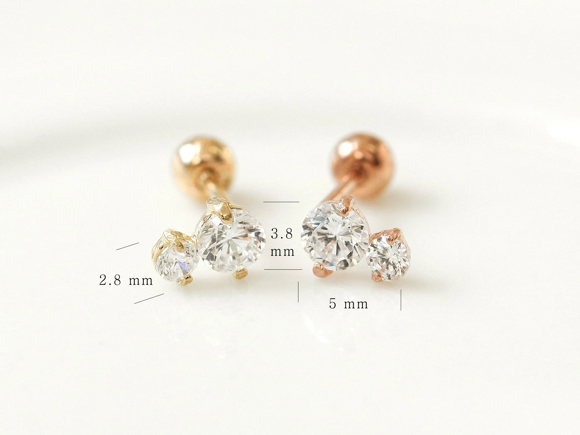 14K Gold Double Cubic Cartilage Earring 20G - Image 11