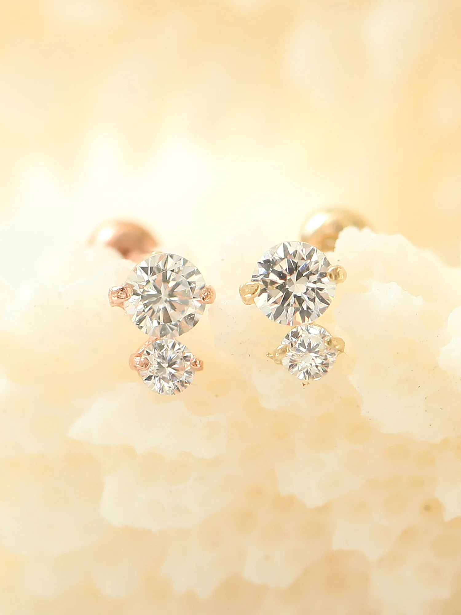 14K Gold Double Cubic Cartilage Earring 20G - Image 4