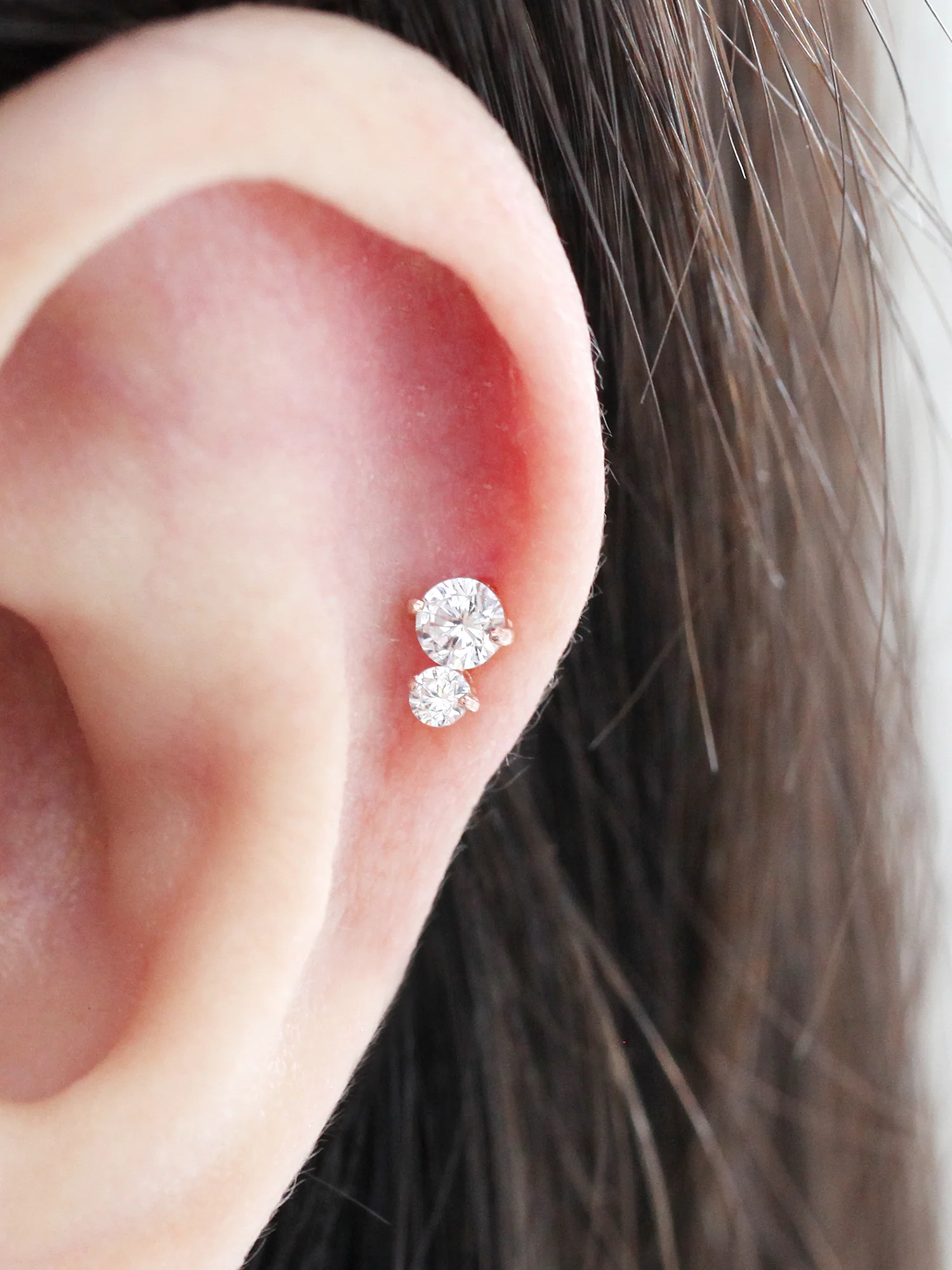 14K Gold Double Cubic Cartilage Earring 20G - Image 9