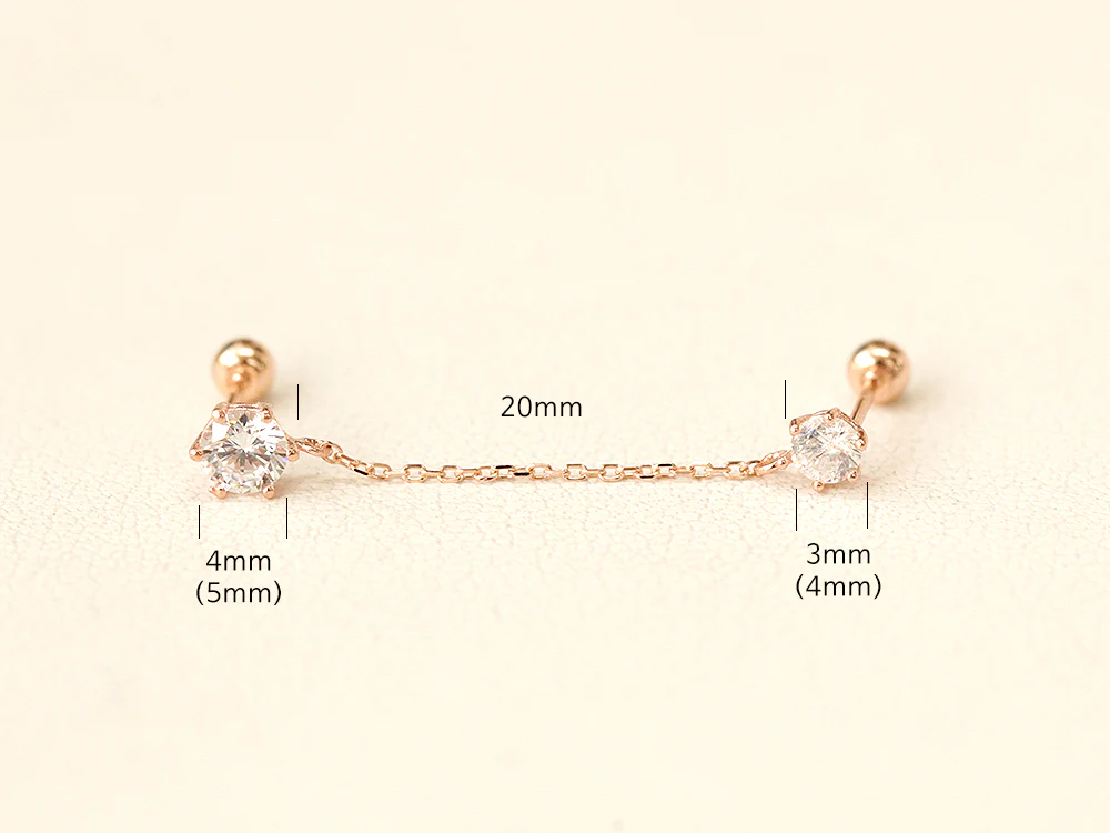 14K Gold Double Cubic Chain Cartilage Earring 20G - Image 10