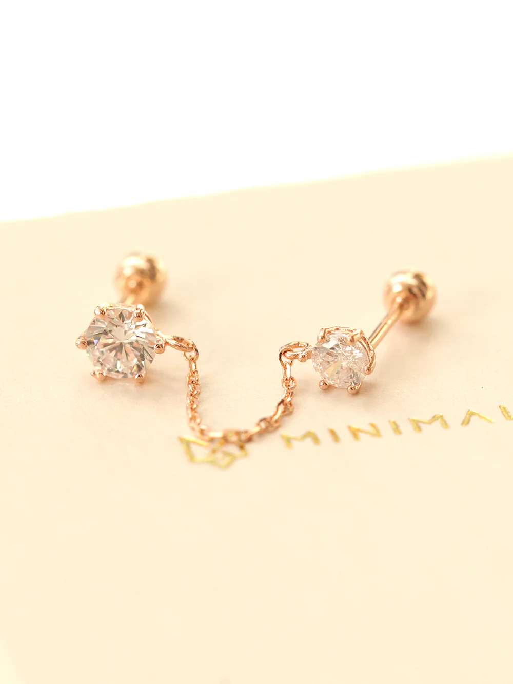 14K Gold Double Cubic Chain Cartilage Earring 20G - Image 2