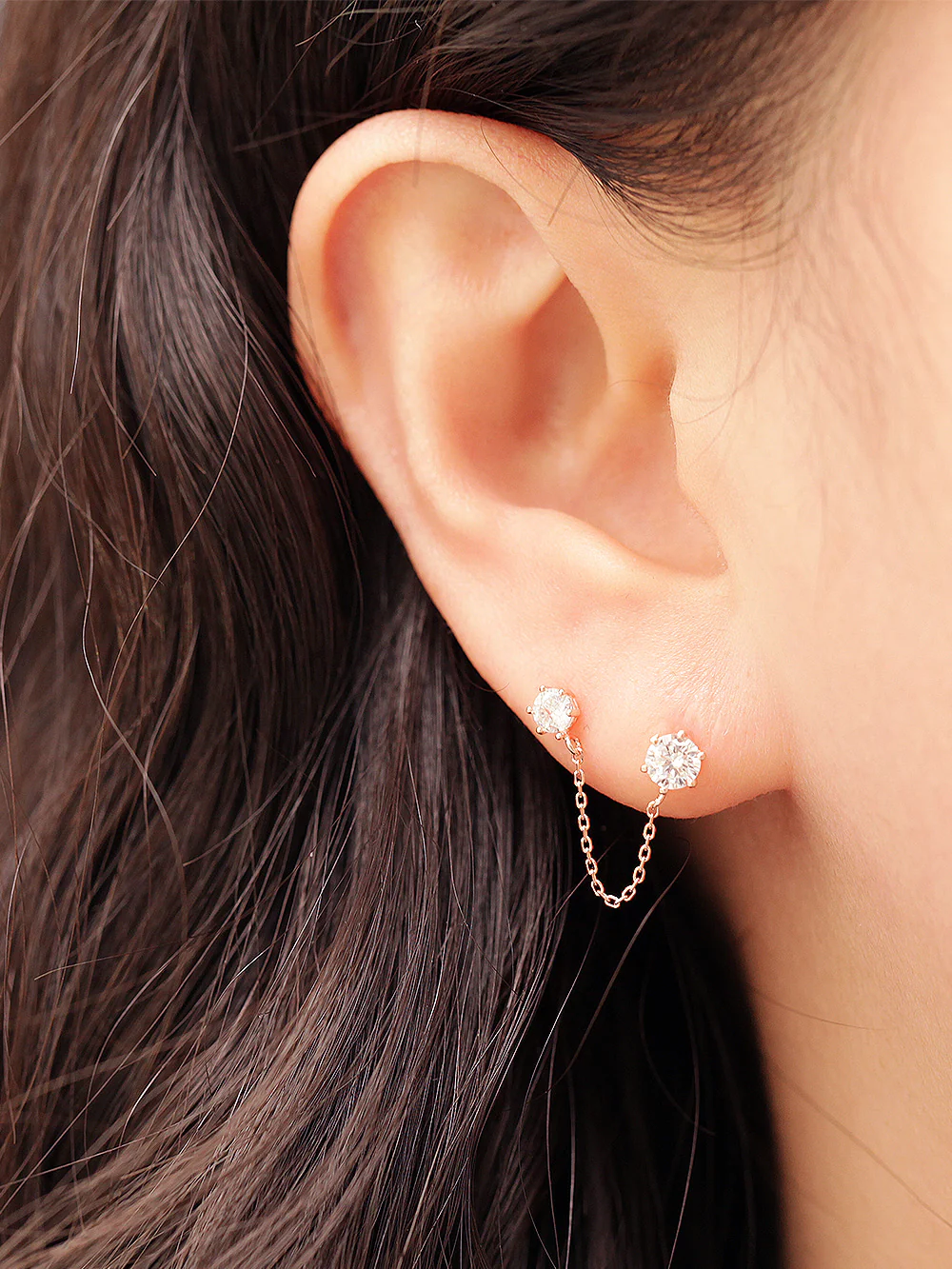 14K Gold Double Cubic Chain Cartilage Earring 20G - Image 7