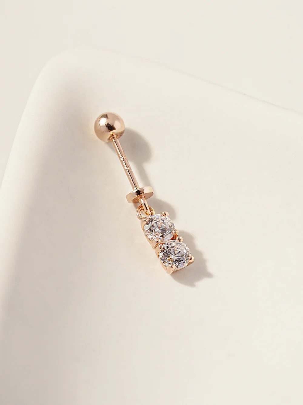 14K Gold Double Cubic Drop Cartilage Earring 20G - Image 5