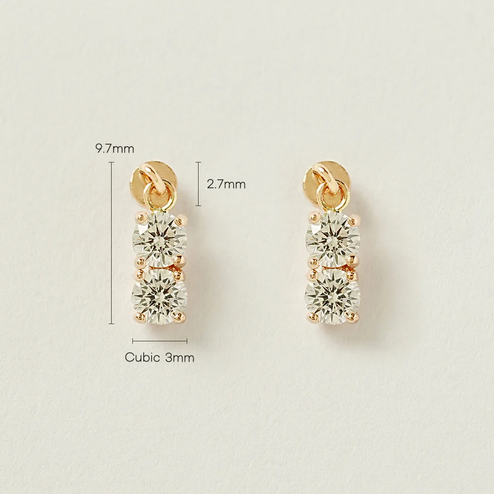14K Gold Double Cubic Drop Cartilage Earring 20G - Image 7