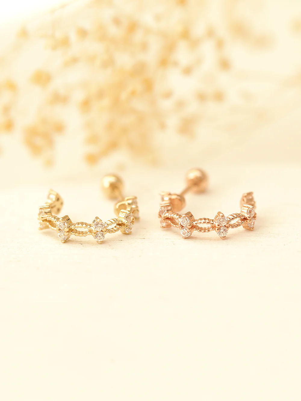 14K Gold Double Cubic Twist Half Ring Cartilage Earring 20G18G16G - Image 8