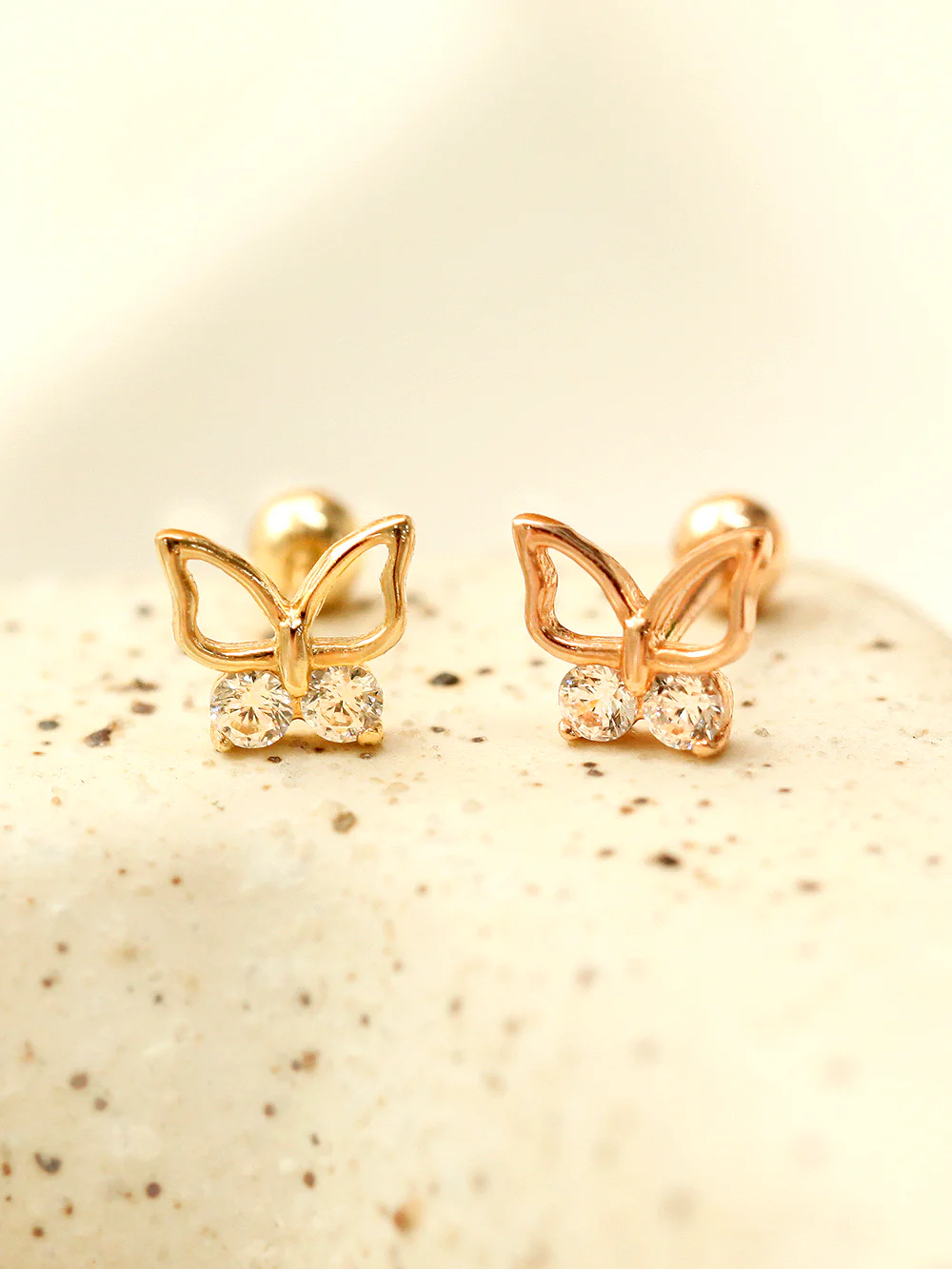 14K Gold Double CZ Butterfly Cartilage Earring 20G18G16G - Image 7