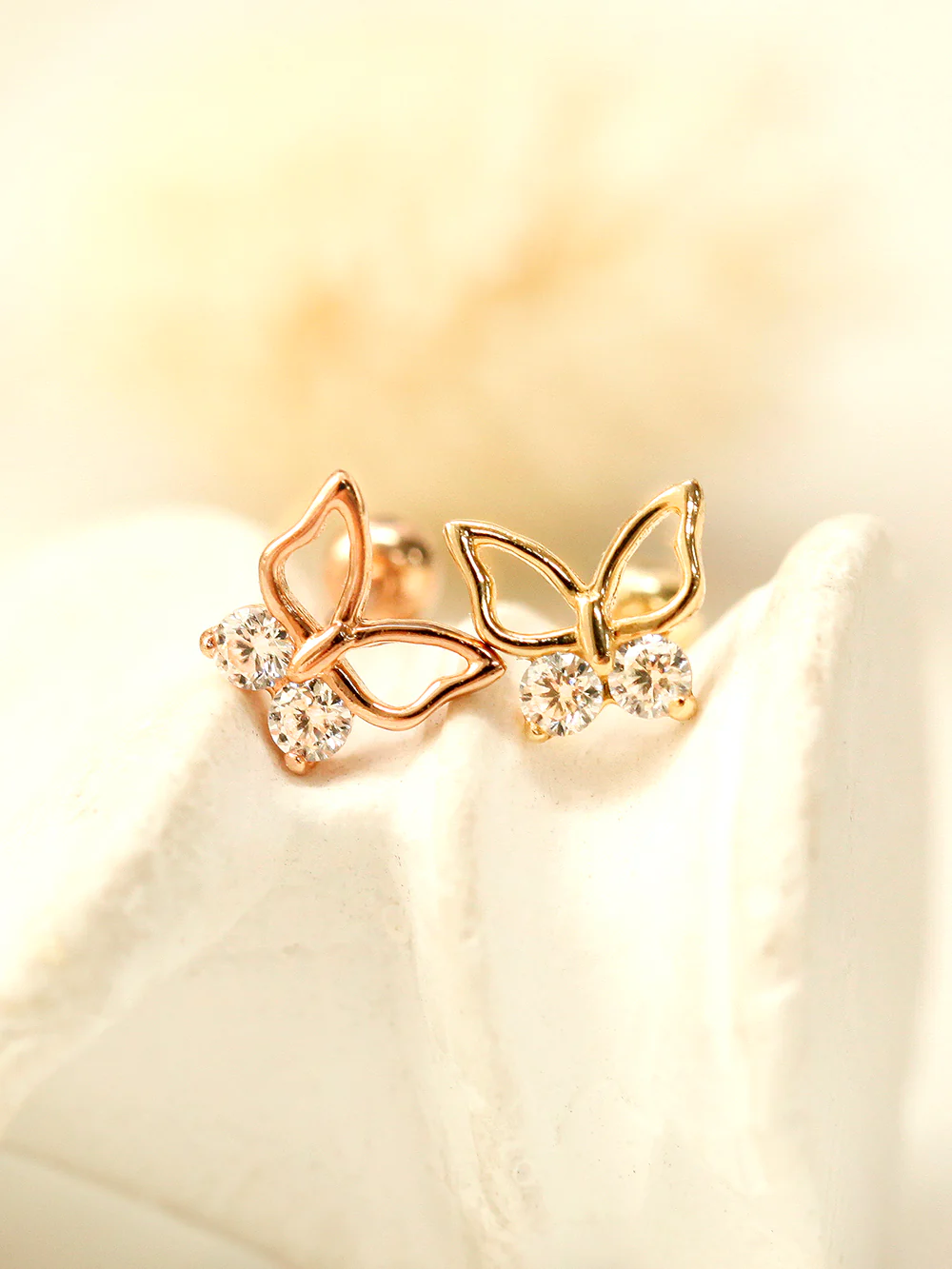 14K Gold Double CZ Butterfly Cartilage Earring 20G18G16G - Image 8