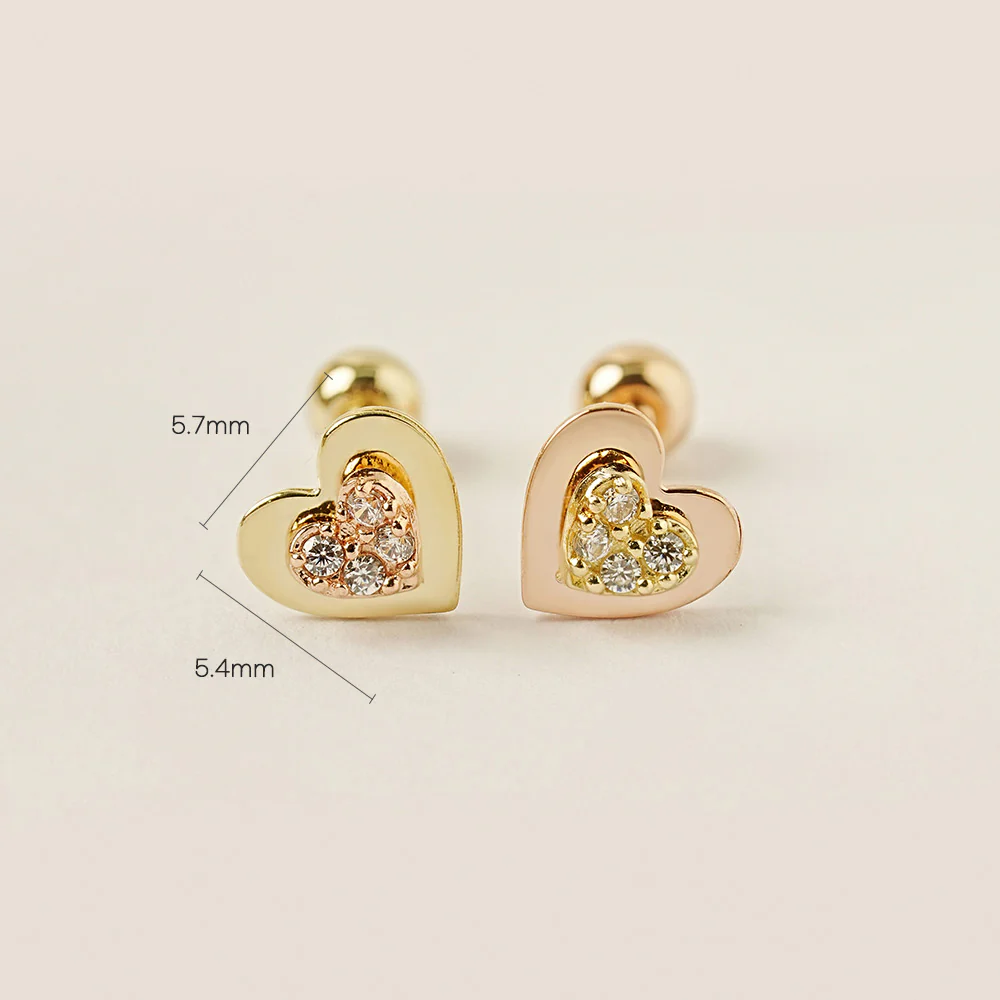 14K Gold Double Fold Cubic Heart Cartilage Earring 20G - Image 5