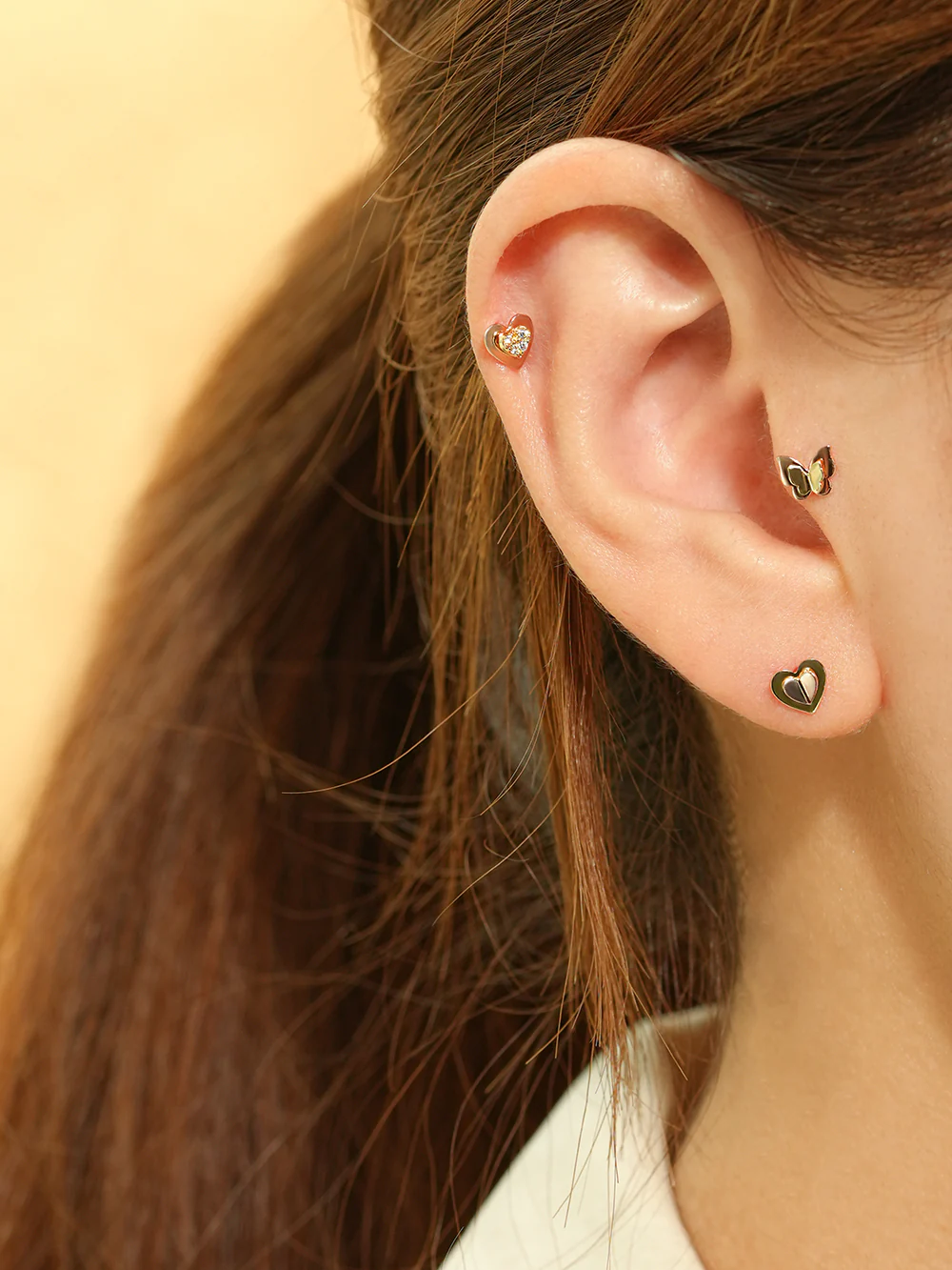 14K Gold Double Fold Heart Cartilage Earring 20G - Image 2