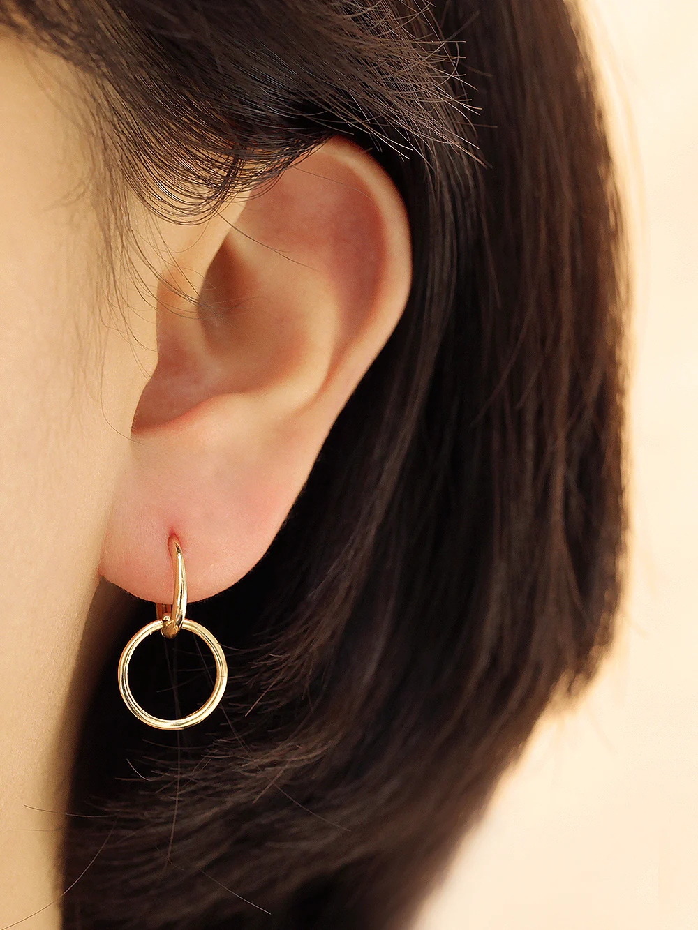 14K Gold Double Hoop Earring - Image 2