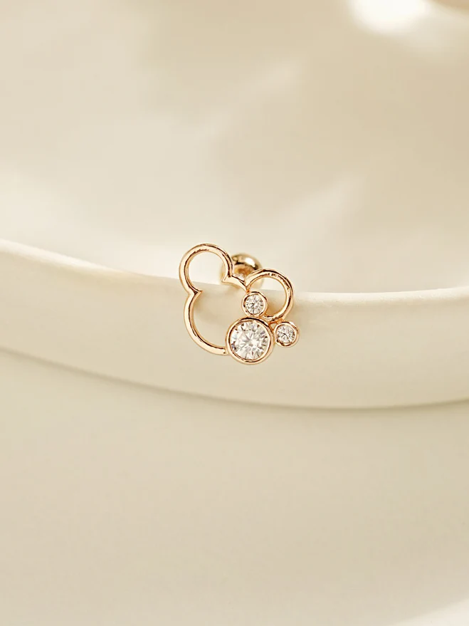14K Gold Double Mouse Cartilage Earring 20G