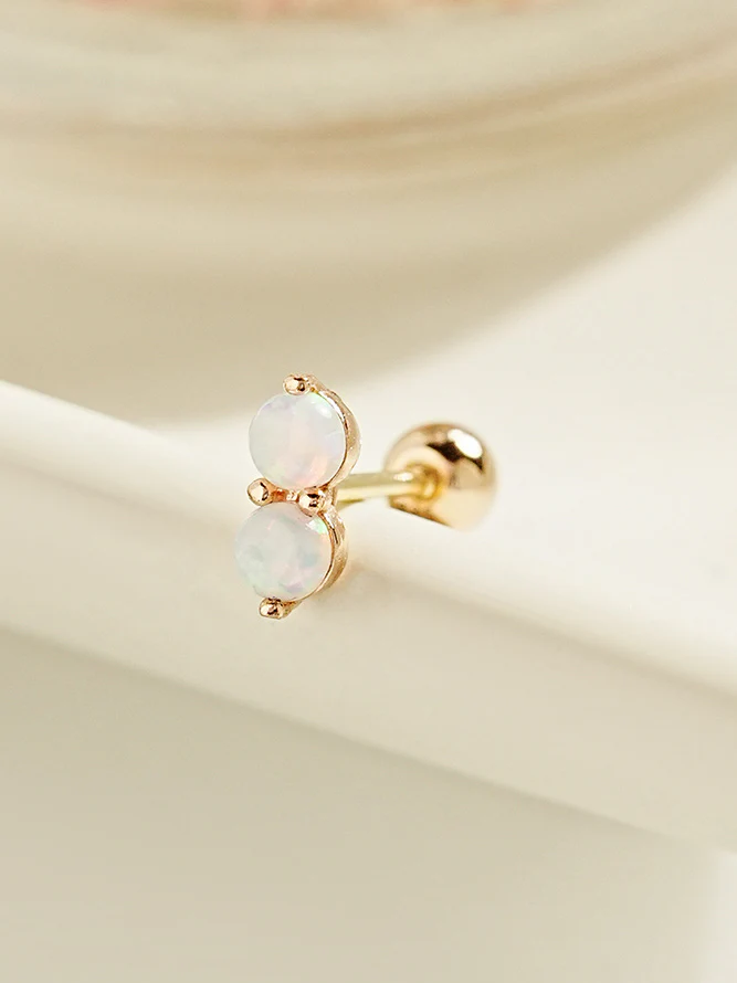 14K Gold Double Opal Cartilage Earring 20G18G16G