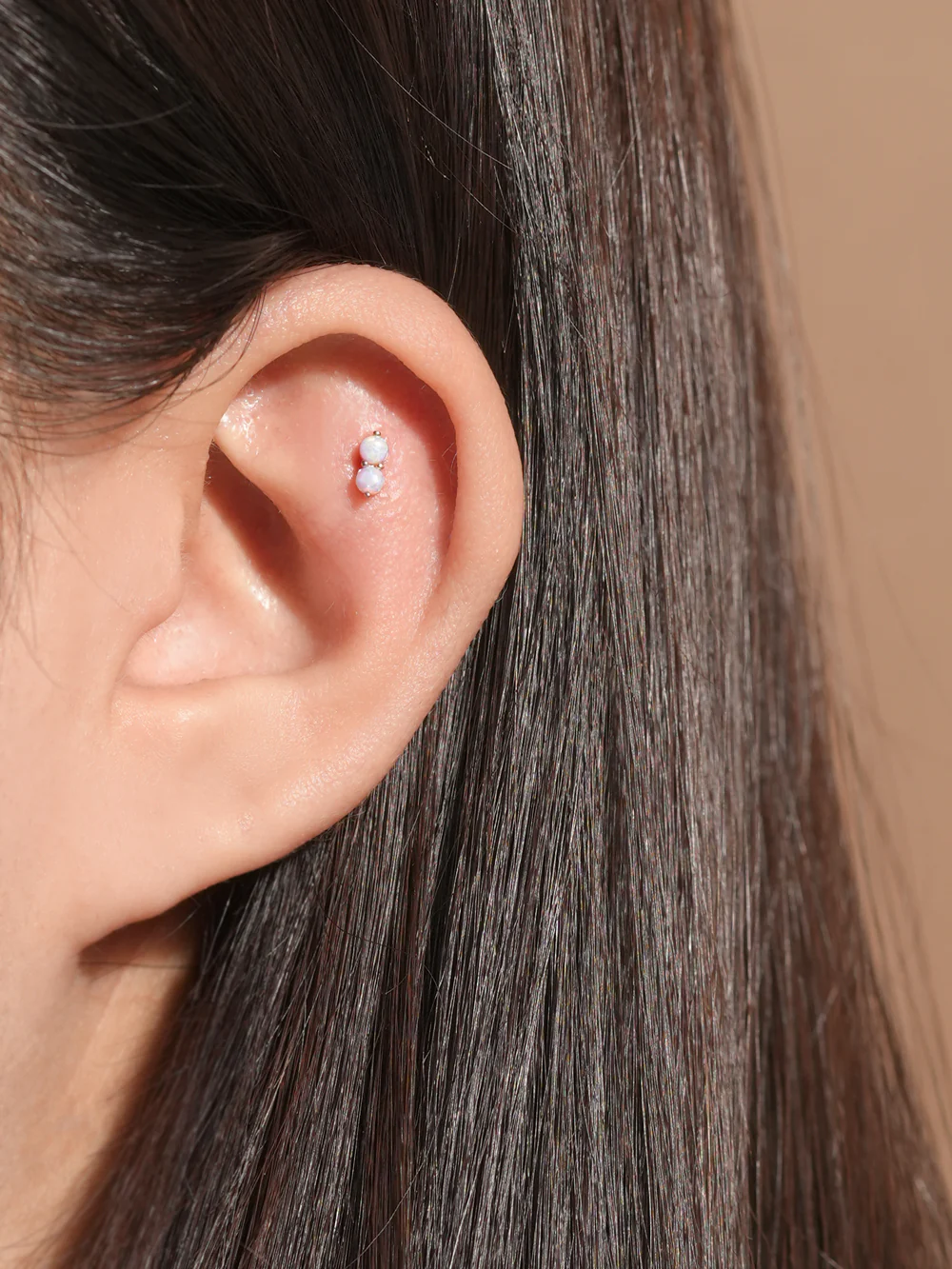 14K Gold Double Opal Cartilage Earring 20G18G16G - Image 6