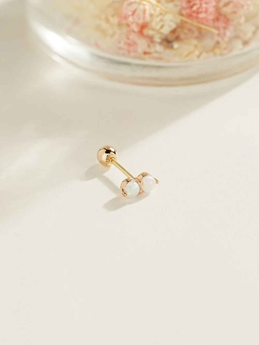 14K Gold Double Opal Cartilage Earring 20G18G16G - Image 9