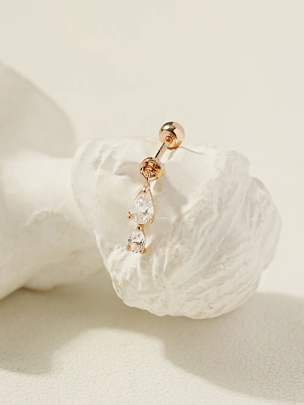 14K Gold Double Tear Drop Cartilage Earring 20G - Image 3