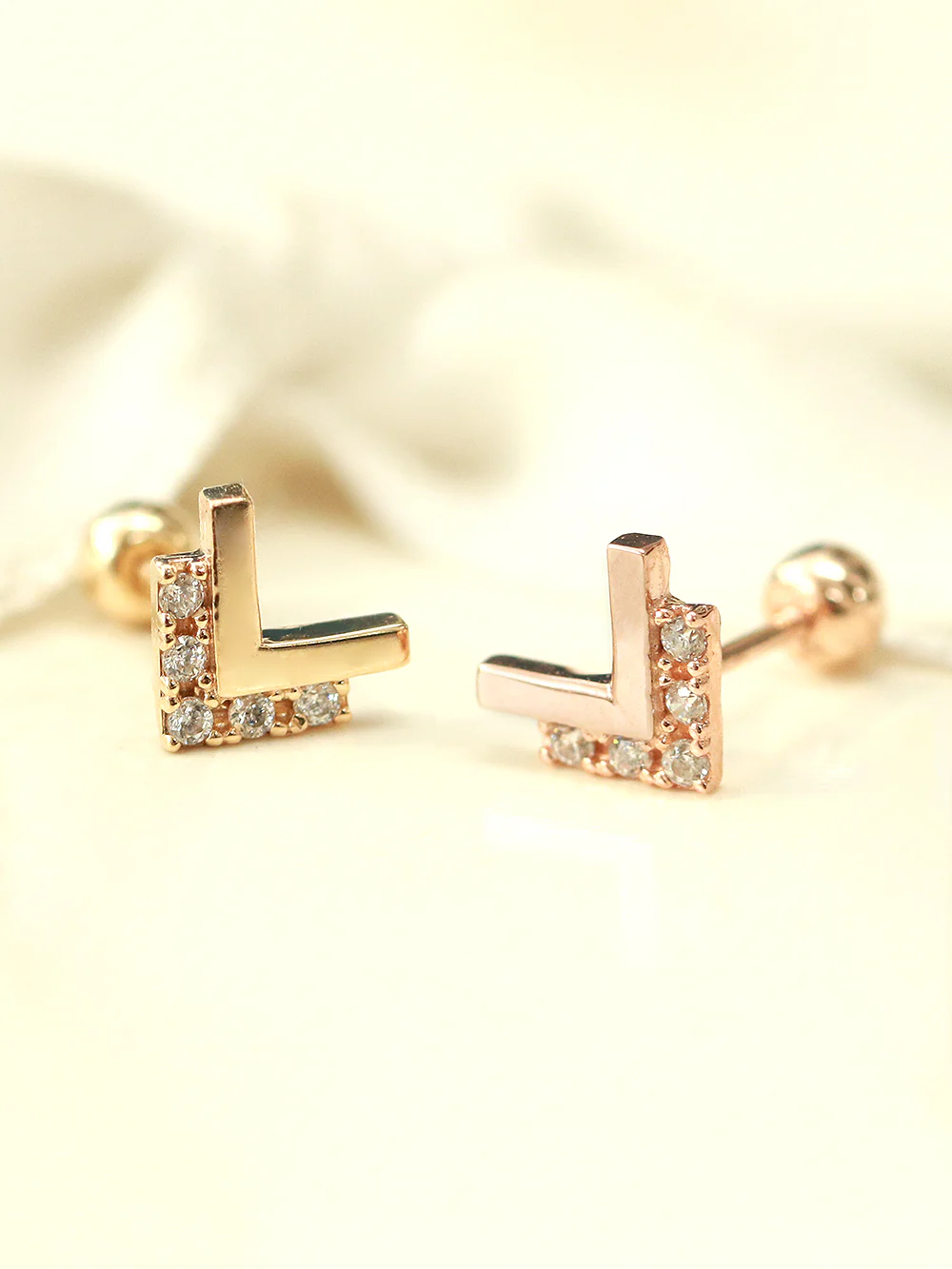 14K Gold Double V Cubic Cartilage Earring 20G18G - Image 3