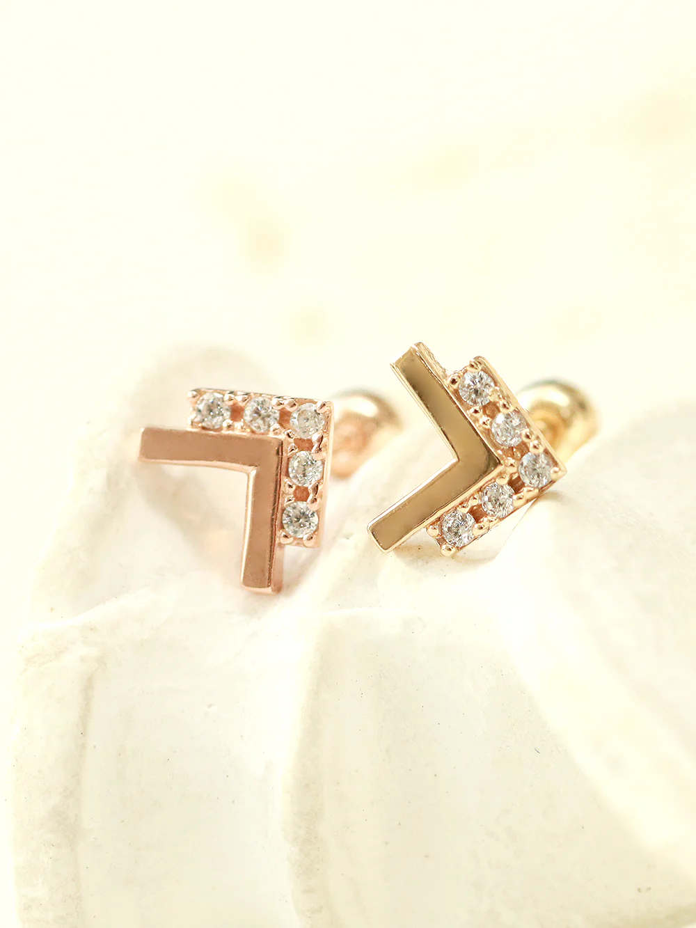 14K Gold Double V Cubic Cartilage Earring 20G18G - Image 4