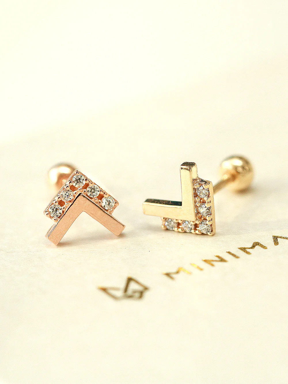 14K Gold Double V Cubic Cartilage Earring 20G18G - Image 5