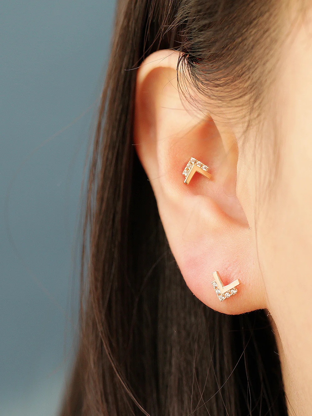 14K Gold Double V Cubic Cartilage Earring 20G18G - Image 7