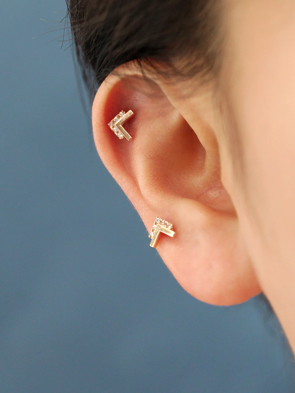 14K Gold Double V Cubic Cartilage Earring 20G18G - Image 8