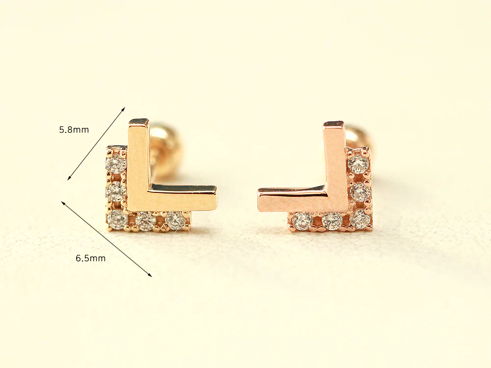 14K Gold Double V Cubic Cartilage Earring 20G18G - Image 9