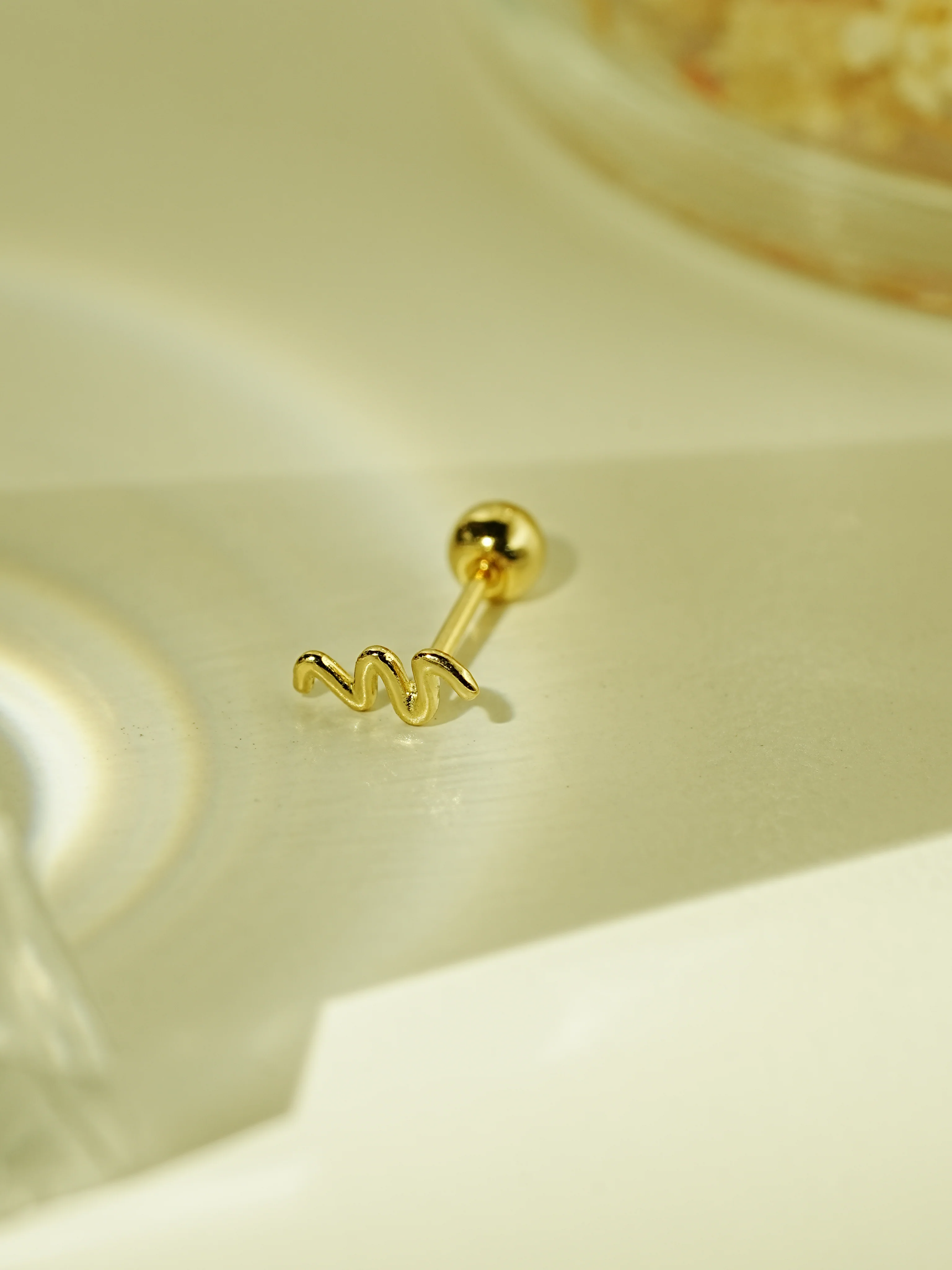 14K Gold Double Wave Cartilage Earring 20G - Image 3