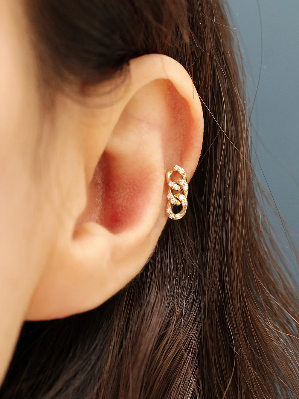 14K Gold Drop Cubic Chain Cartilage Earring 20G - Image 3