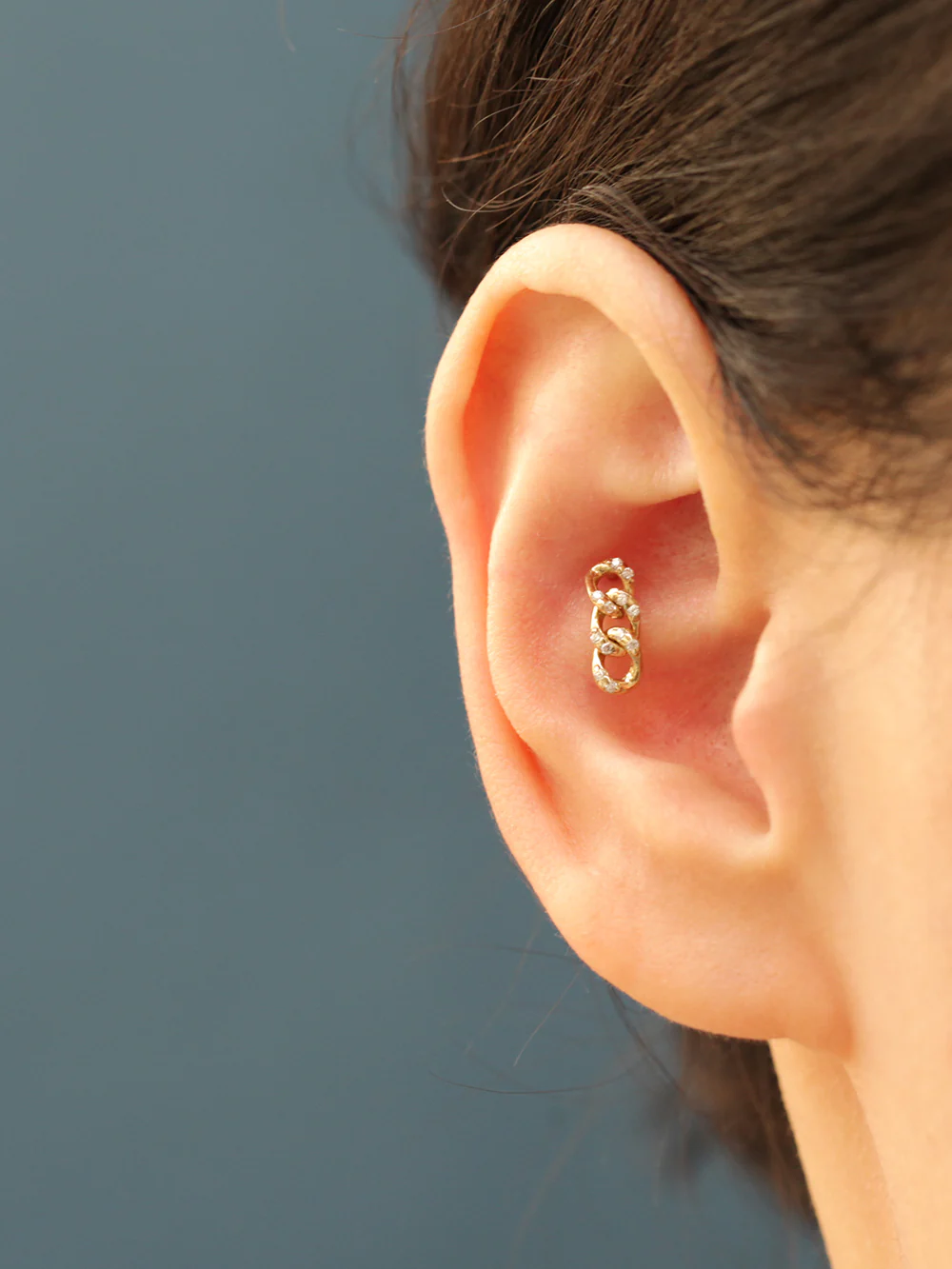 14K Gold Drop Cubic Chain Cartilage Earring 20G - Image 4
