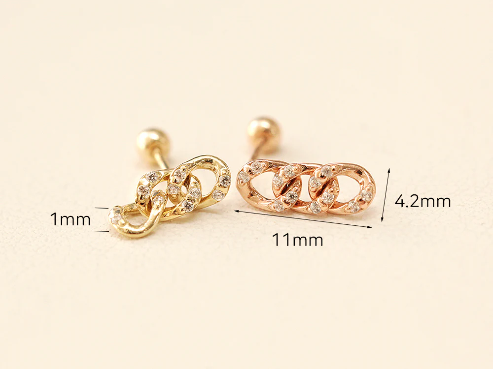 14K Gold Drop Cubic Chain Cartilage Earring 20G - Image 9