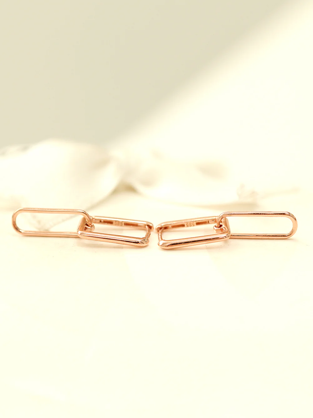 14K Gold Drop Round Square Hoop Earring - Image 6
