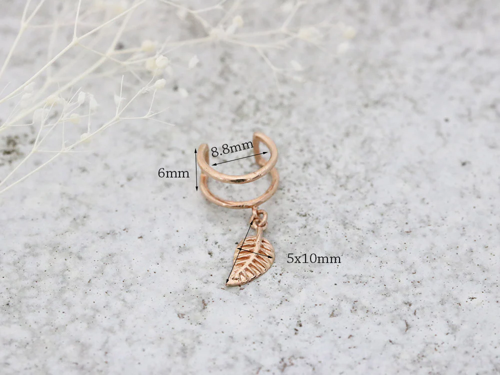 14K Gold Bohemian Dangle Leaf Ear Cuff - Image 10