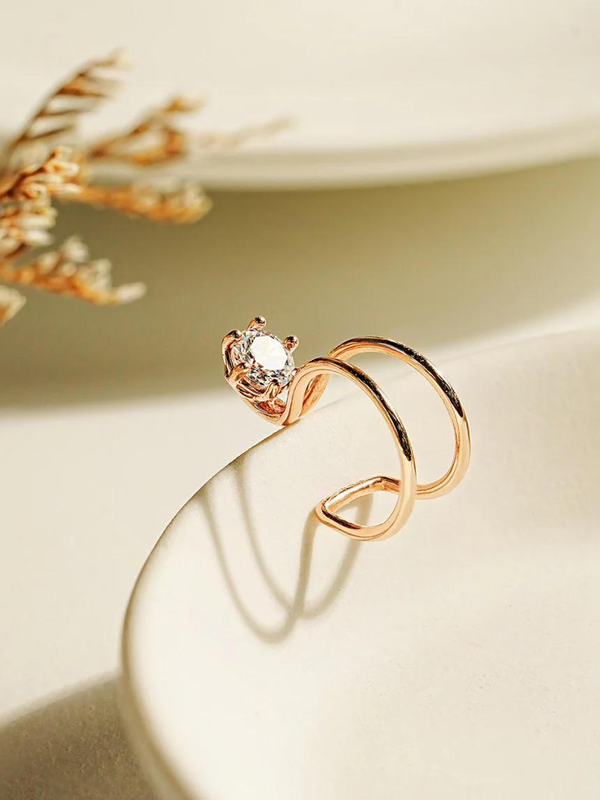 14K Gold Simple CZ Ear Cuff - Image 3