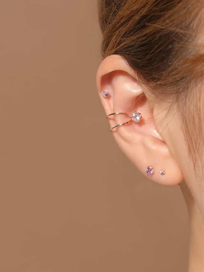 14K Gold Simple CZ Ear Cuff - Image 4