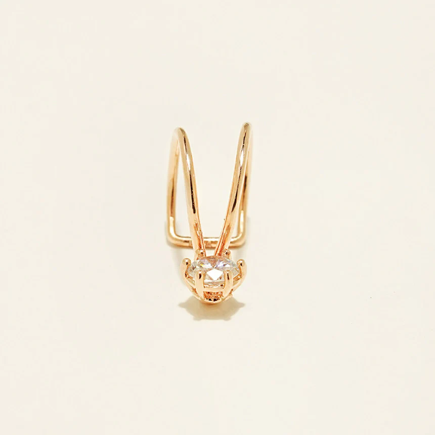 14K Gold Simple CZ Ear Cuff - Image 7