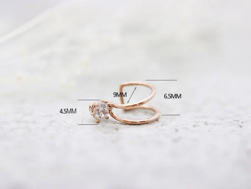 14K Gold Simple CZ Ear Cuff - Image 9