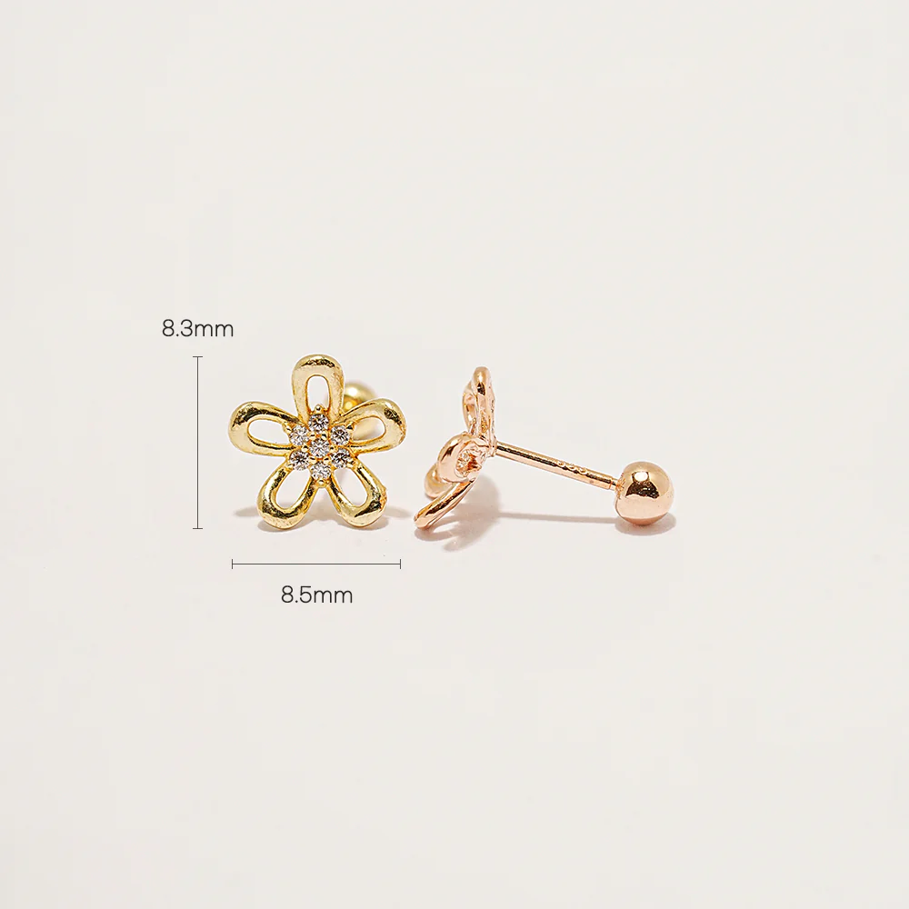 14K Gold Edelweiss Flower Cartilage Earring 20G - Image 6